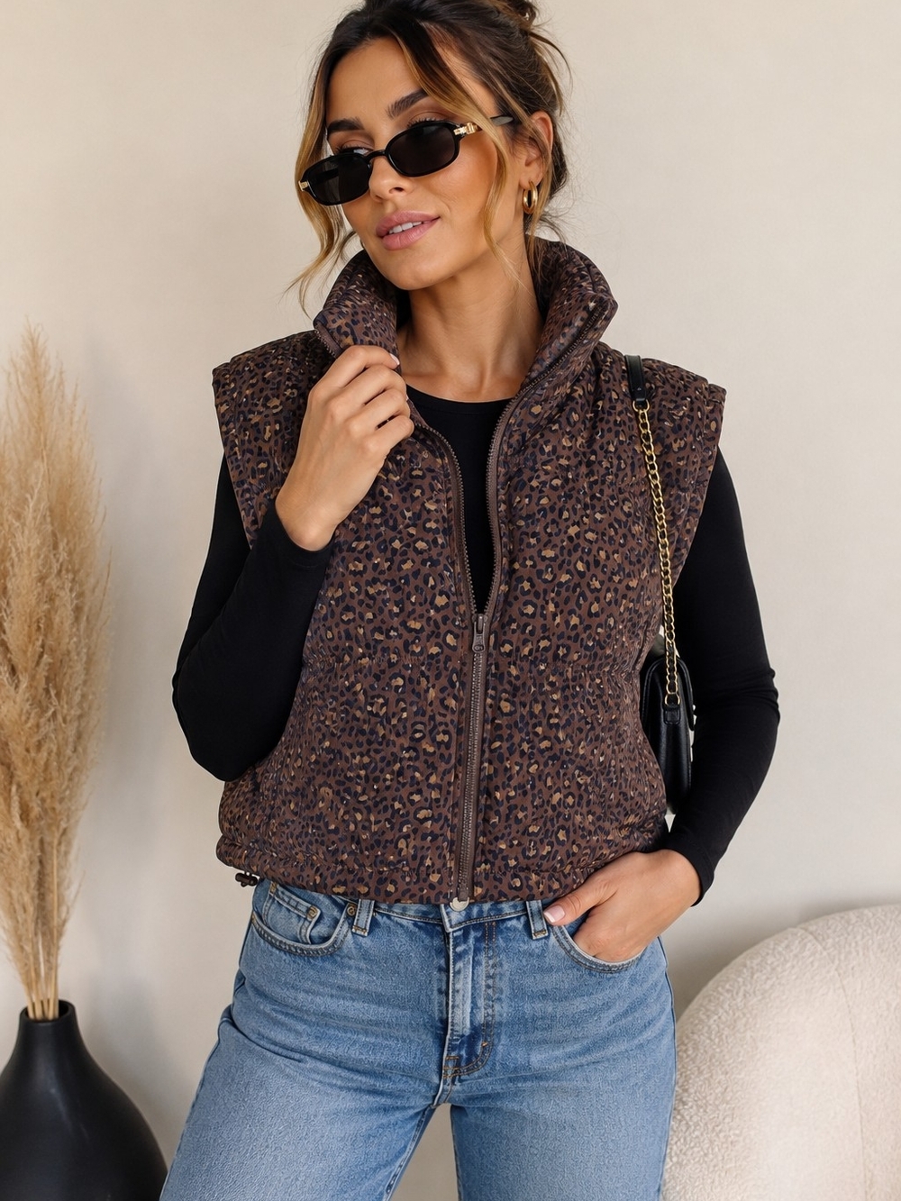 Thread & Supply Leopard Puffer Vest S NWT Fall Mob Wife Animal Print
